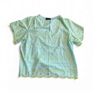 Lane Bryant Light Blue and Yellow Embroidered Blouse